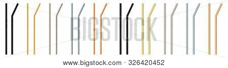 Set Metal Straw For Drinks. Ecological Material. Straight And Curved Reusable Cocktail Straws. Made 