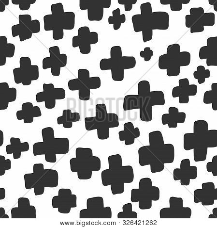 Seamless Vector Hand Drawn Calligraphic Brush Stroke Cross Pattern.