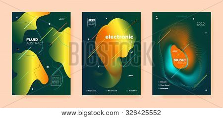 Trance Music Poster. Wave Gradient Shapes. Night 3d Banner. Dj Sound. Green Dance Music Poster. Oran