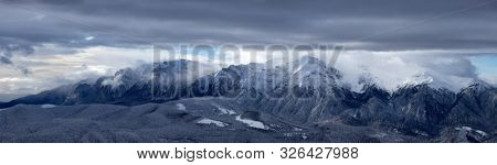 Bucegi mountains viewed from Postavarul peak, Brasov, Transylvania, Romania