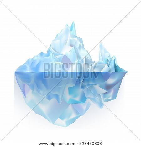 Glacier Icy Rock Floating On Sea Water Vector. Beautiful Glacier Aqua Alasca Climb With Under Sea An
