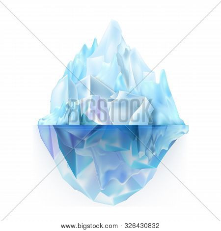 Glacier Icy Rock Floating On Sea Water Vector. Beautiful Frosty Glacier Aqua Antarctica Climb With U