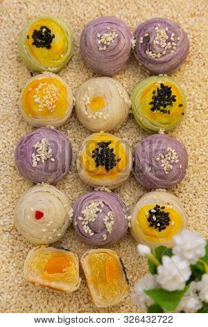 Thai Dessert `mochi ` In Thai Culture And Tea Water Or Fruit Juice