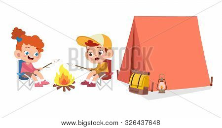 Happy Cute Kids Outdoor Camp Summer Holiday