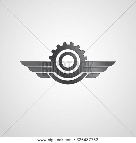 Engineering Logo With Gear Wheel And Wings. Logo Design Template. Silver Color