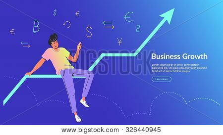 Man Using Mobile App For Online Banking And Business Growing. Concept Vector Illustration Of Man Sit