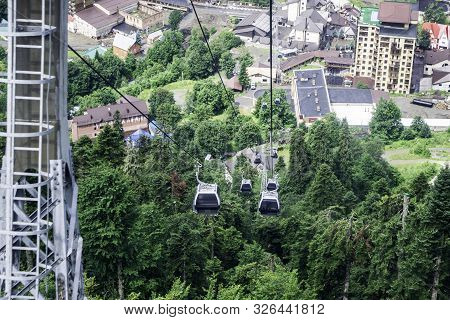 Cable Car On The Mountain Slope Cable Cars Running Up And Down
