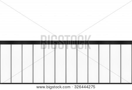 3d Rendering. Modern Parellel Shape Pattern On White Wall Facade Background.