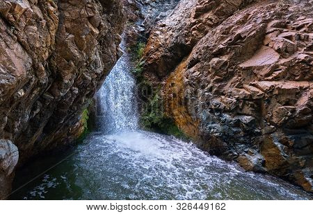 Panoramic View Of A Picturesque Millomeris Waterfall And Stream In The Forest At Troodos Mountains C
