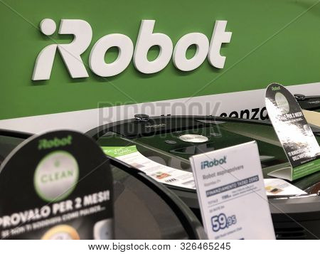 October 2019 Parma, Italy: Irobot Logo  Icon On Display Of Electronics Store