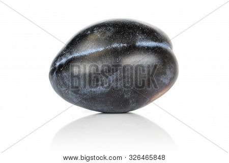 One Whole Fresh Purple Plum Isolated On White Background
