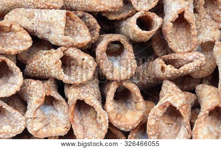 Background Of Sweet Fried Biscuits Called Cannolo Sicilian In Italy Typical Food Of Sicily Region