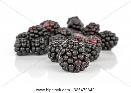 Lot Of Whole Fresh Black Blackberry Heap Isolated On White Background