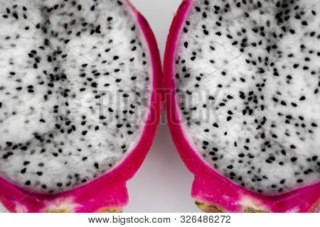 Dragon Fruit. Vibrant Dragon Fruit On White Background. Sliced White Dragon Fruit Or Pitaya On White