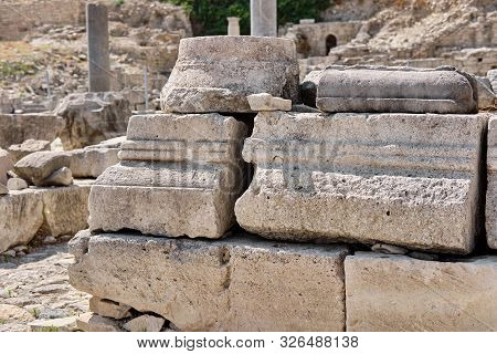 Ruins Of Sanctuary Of Apollo Hylates Located At The Beach Of Mediterranean Sea. Near An Ancient Gree