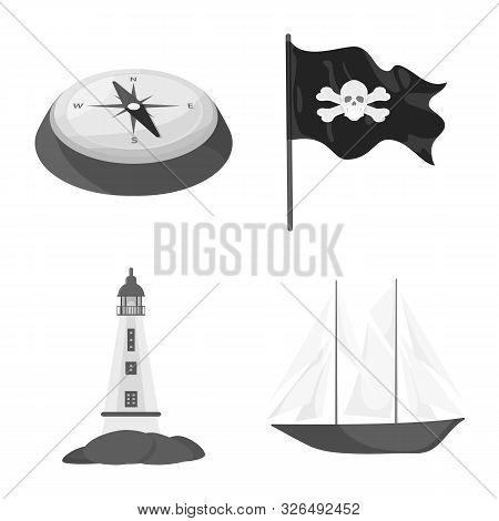 Vector Design Of Vintage And Nautical Sign. Set Of Vintage And Attributes Stock Symbol For Web.