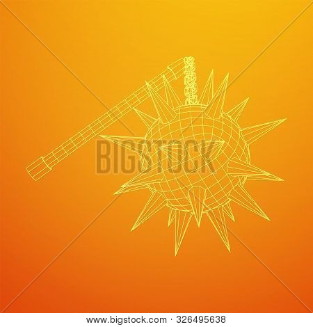 Medieval Chained Mace Ball. Wireframe Low Poly Mesh Vector Illustration.