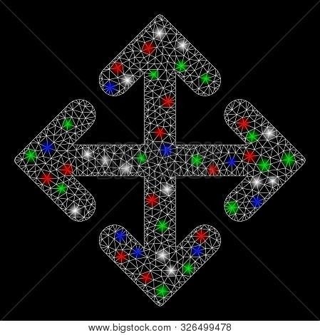 Bright Mesh Direction Variants With Lightspot Effect. White Wire Frame Triangular Mesh In Vector For