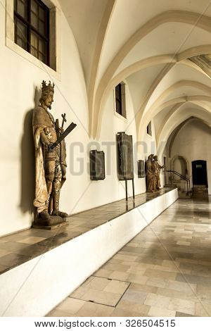 Tyniec, Krakow, Poland, August 3, 2019: Historic Figures In Benedictine Abbey In Tyniec Near Krakow 