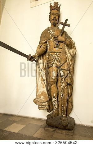 Tyniec, Krakow, Poland, August 3, 2019: Historic Figures In Benedictine Abbey In Tyniec Near Krakow 
