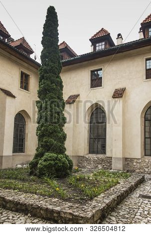 Tyniec, Krakow, Poland, August 3, 2019: Historic Cloisters At The Benedictine Abbey In Tyniec Near K