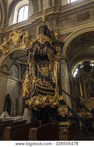 Tyniec, Krakow, Poland, August 3, 2019: Interior Of The Church At The Benedictine Abbey In Tyniec Ne