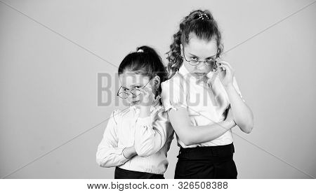 Small Girls In School Uniform. Confident Students. Friendship Forever. Back To School. Study Concept