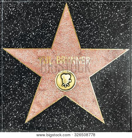 Los Angeles, Usa - March 17, 2019: Closeup Of Star On The Hollywood Walk Of Fame For Yul Brunner.