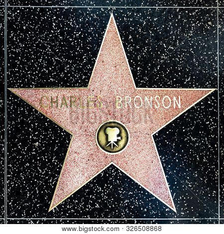Los Angeles, Usa - March 17, 2019: Closeup Of Star On The Hollywood Walk Of Fame For Charles Bronson