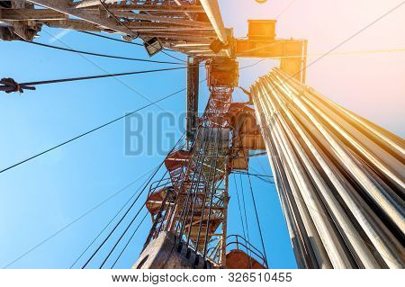 Drilling Rig In Oil Field For Drilled Into Subsurface In Order To Produced Crude, Inside View. Petro