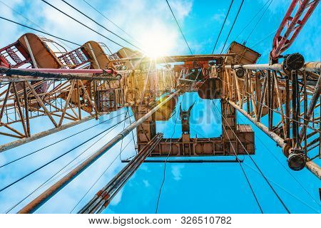 Drilling Rig In Oil Field For Drilled Into Subsurface In Order To Produced Crude, Inside View. Petro