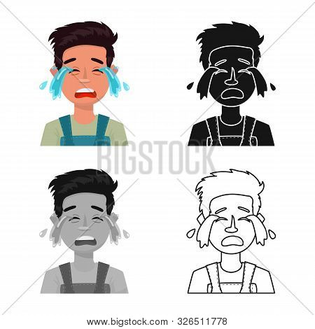 Isolated Object Of Guy And Cry Icon. Set Of Guy And Tears Vector Icon For Stock.