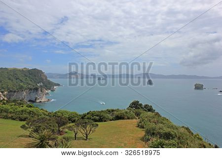 landscape, sea and islands near cathedral cove