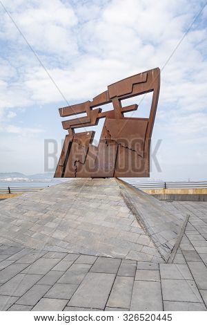 Gijon, Spain - September 18, 2019: The Eulogy To The Horizon Is A One Of The Most Known Symbols Of G