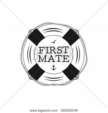Nautical Style Vintage Print Design For T-shirt, Logos Or Badge. First Mate Typography With Seagull 