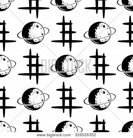 Space Background For Kids. Moon Planet Seamless Pattern With Silhouette Elements. Stock Vector Wallp