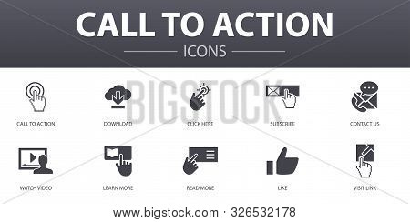 Call To Action Simple Concept Icons Set. Contains Such Icons As Download, Click Here, Subscribe, Con