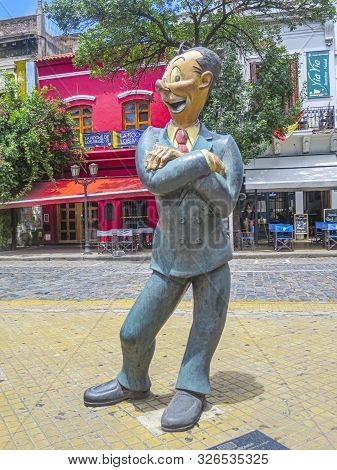 Buenos Aires, Argentina - January 27, 2018: Statue Of Laughing Business Man In San Telmo, Buenos Air