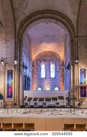 Eberbach, Germany - June 2, 2019: The Basilica In Cloister Eberbach Is Ready For A Concert. The Conc