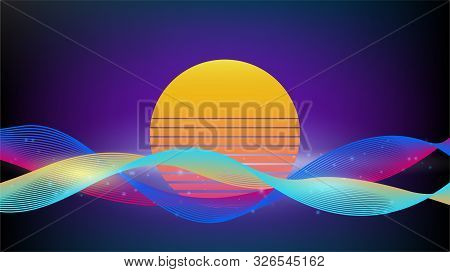 Abstract Background Colourful Geometric Dynamic Shapes Lines With Sun Retro Vintage Design.connectti