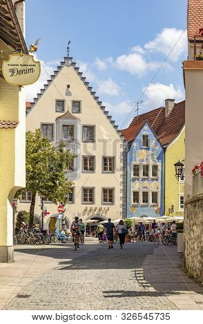 Fuessen, Germany - August 4, 2019: People Enjoy Visiting The Central Part Of The Historic Town Of Fu