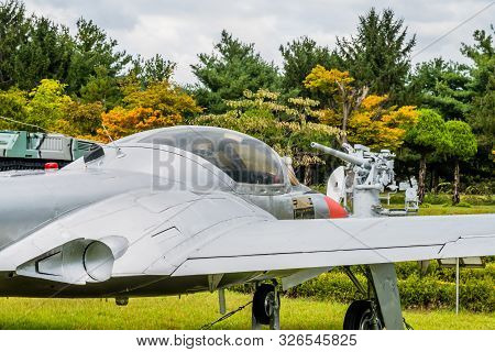 Daejeon, South Korea; October 3, 2019: Rear View Of Cockpit Canopy And Starboard Side Of Cessna T-37
