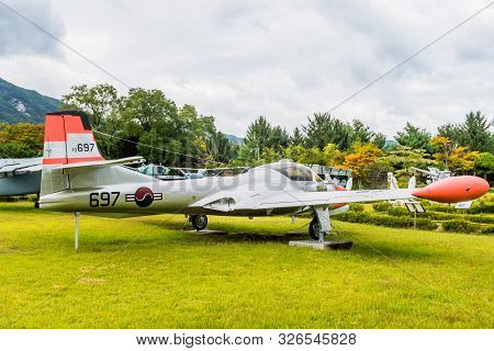 Daejeon, South Korea; October 3, 2019: Starboard Side Of Cessna T-37c Twin-engined Jet Trainer On Di