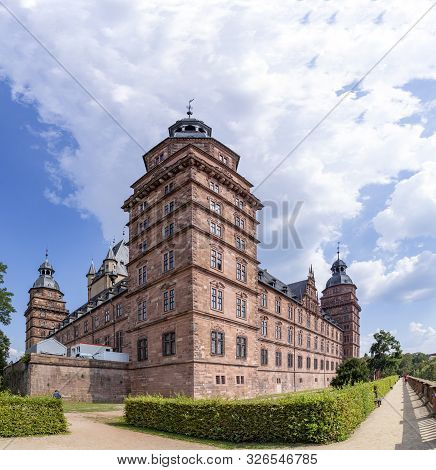 Aschaffenburg, Germany - August 26, 2019: Famous City Castle In Aschaffenburg, Bavaria, Germany