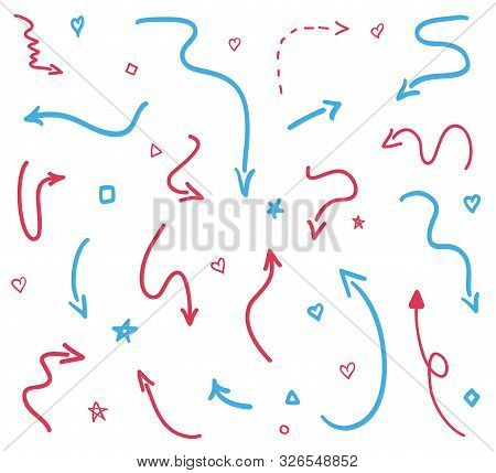 Colored Infographic Elements Isolated On White. Hand Drawn Simple Pointers. Line Art. Abstract Simpl