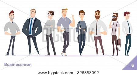 Businessman Or People Character Design Collection. Modern Cartoon Flat Style. Young Professional Mal