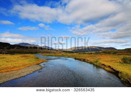 Autumn landscape in Pingvellir National Park, Iceland, Europe