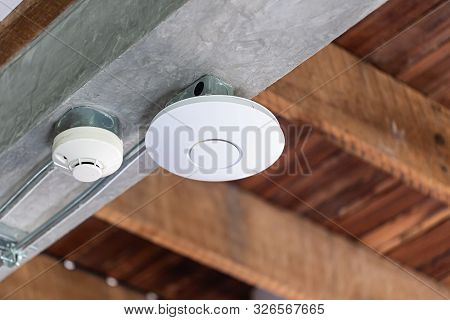 Wifi Router Or Wireless Access Point Omni Type Setup At Ceiling For Internet Connection Space.
