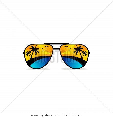 Vector Sun Glasses With Tropical Beach Reflection