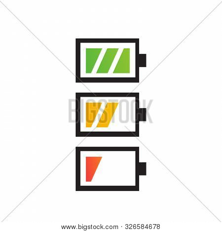 Simple Illustrated Battery Icon With Colorful Charge Level. Stock Vector Illustration Isolated On Wh